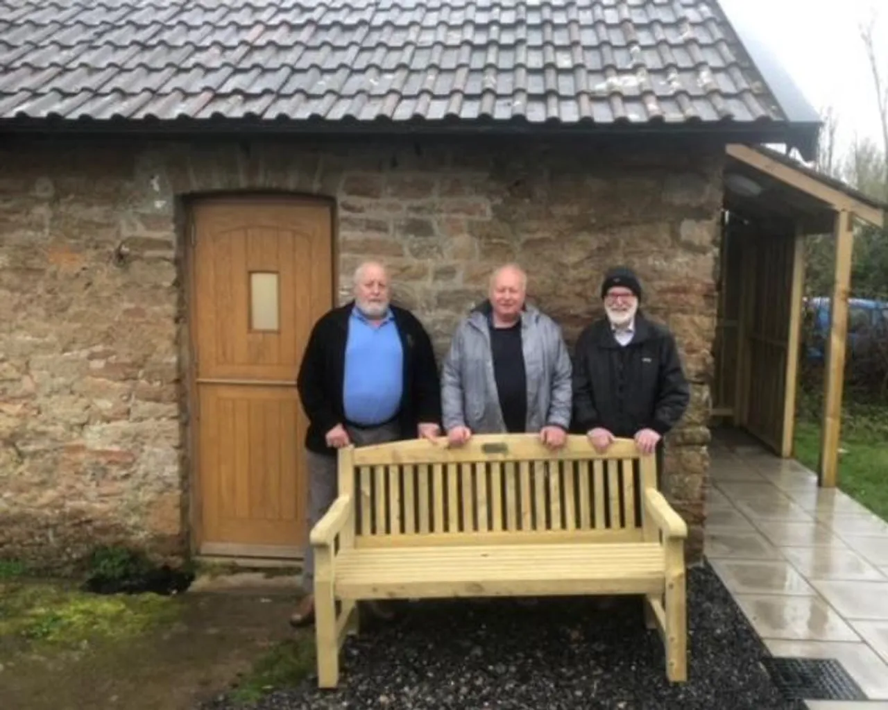 Arnold Webber with Phil Davies and Ian Shipton at the donated bench