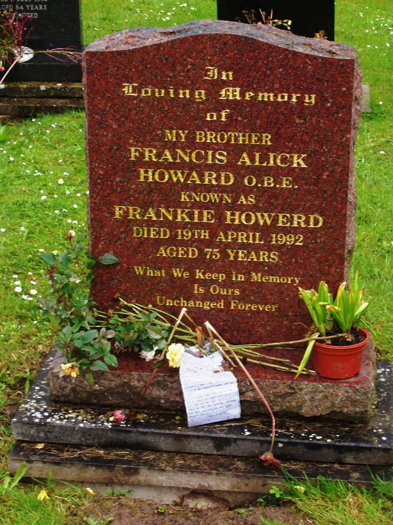 Frankie Howerd’s memorial at St Gregory’s Church, Weare